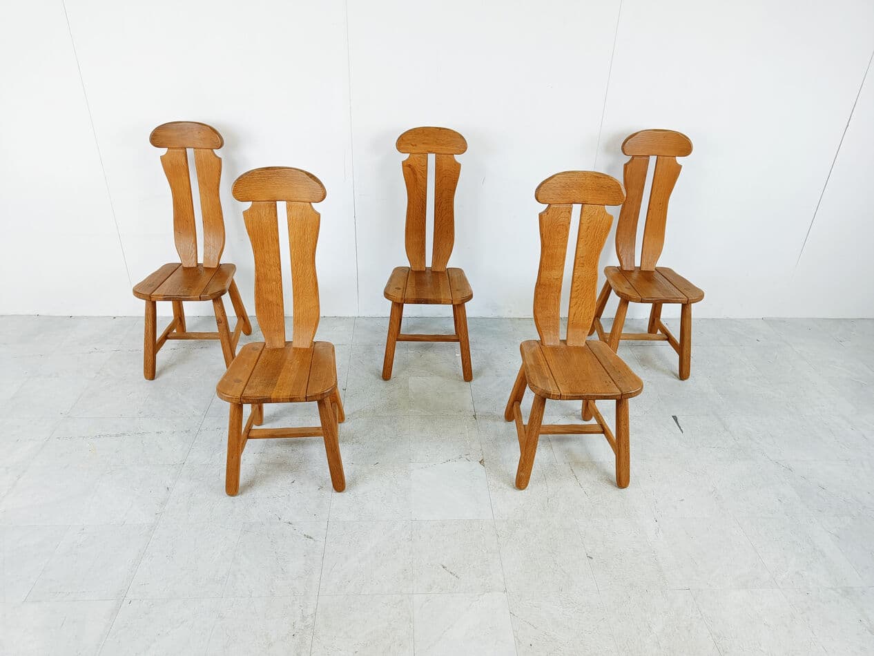 Set of Five Dining Chairs, brown oak, Belgium, 1960s. - 275417