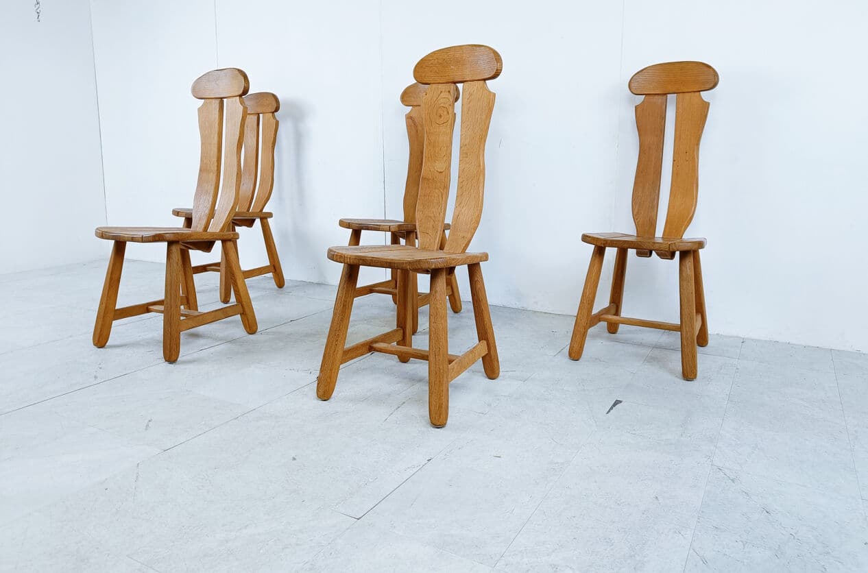 Set of Five Dining Chairs, brown oak, Belgium, 1960s. - 275425