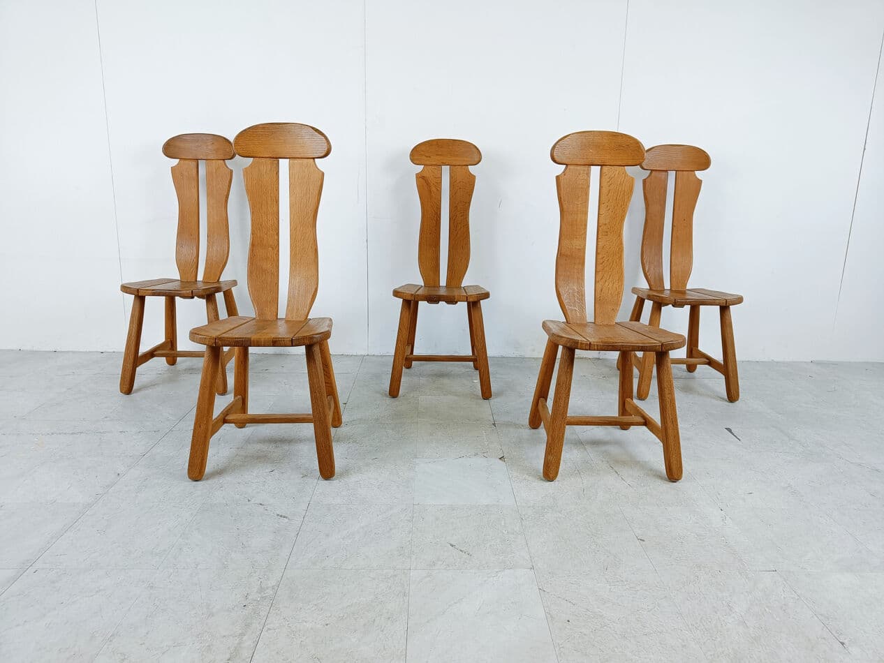 Set of Five Dining Chairs, brown oak, Belgium, 1960s. - 275424