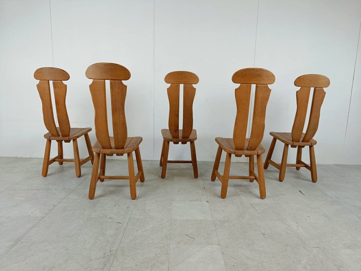 Set of Five Dining Chairs, brown oak, Belgium, 1960s. - 275422