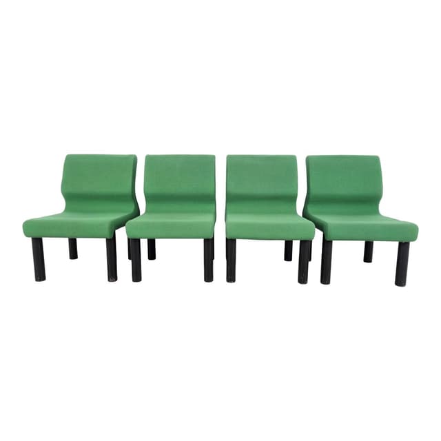 Zestaw czterech foteli lounge, tkanina zielona, metal czarny, Włochy, lata 80. - WYMIARY