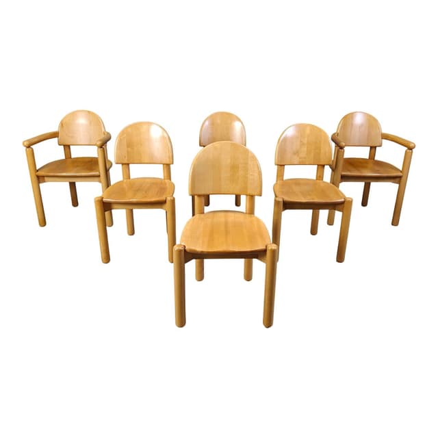 Zestaw sześciu krzeseł jadalnianych, sosna brązowa, proj. R. Daumiller, Hirtshals Savvaerk, Dania, lata 70. - WYMIARY