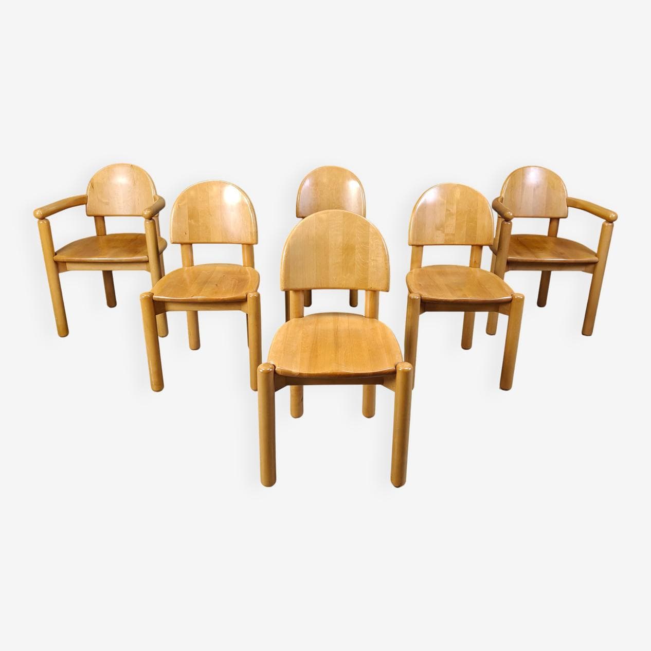 Zestaw sześciu krzeseł jadalnianych, sosna brązowa, proj. R. Daumiller, Hirtshals Savvaerk, Dania, lata 70. - 275267