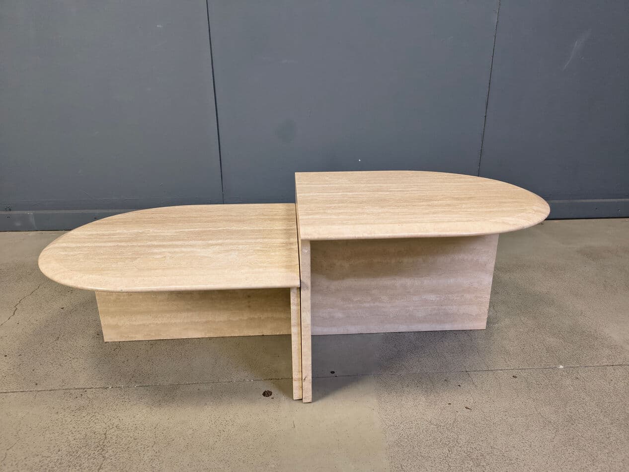 Pair of side tables, beige travertine, Italy, 1970s. - 275251