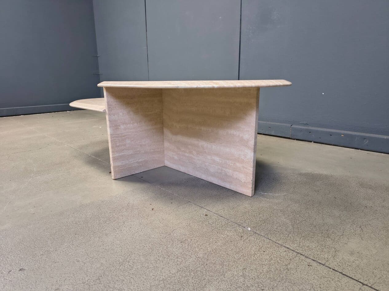 Pair of side tables, beige travertine, Italy, 1970s. - 275260