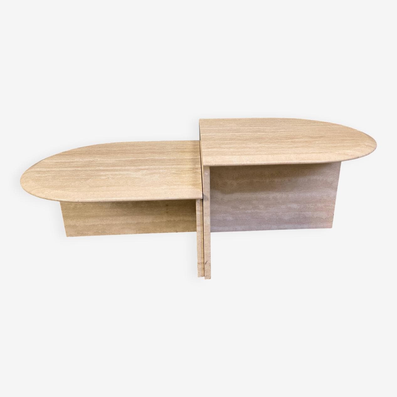 Pair of side tables, beige travertine, Italy, 1970s. - 275252