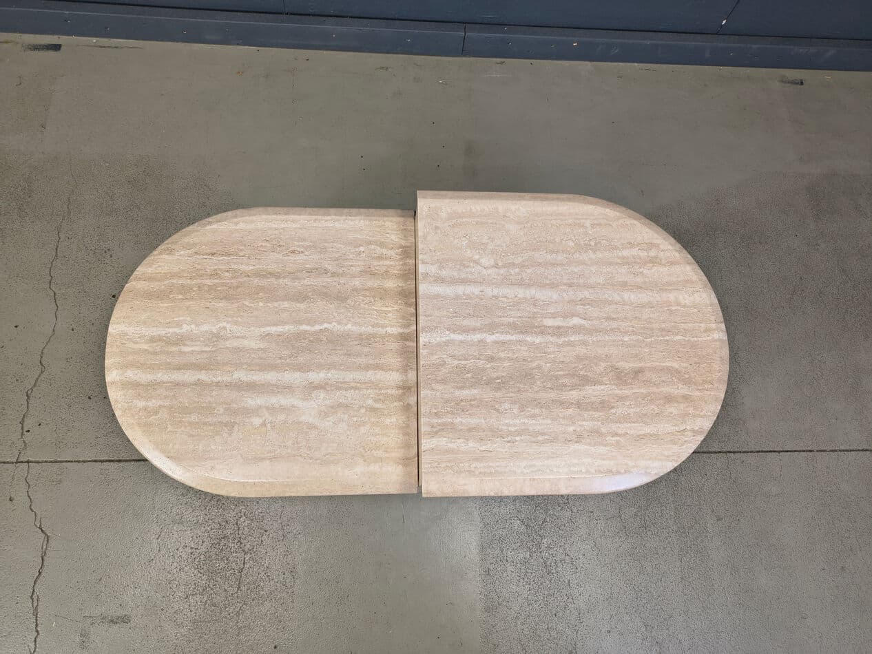 Pair of side tables, beige travertine, Italy, 1970s. - 275257