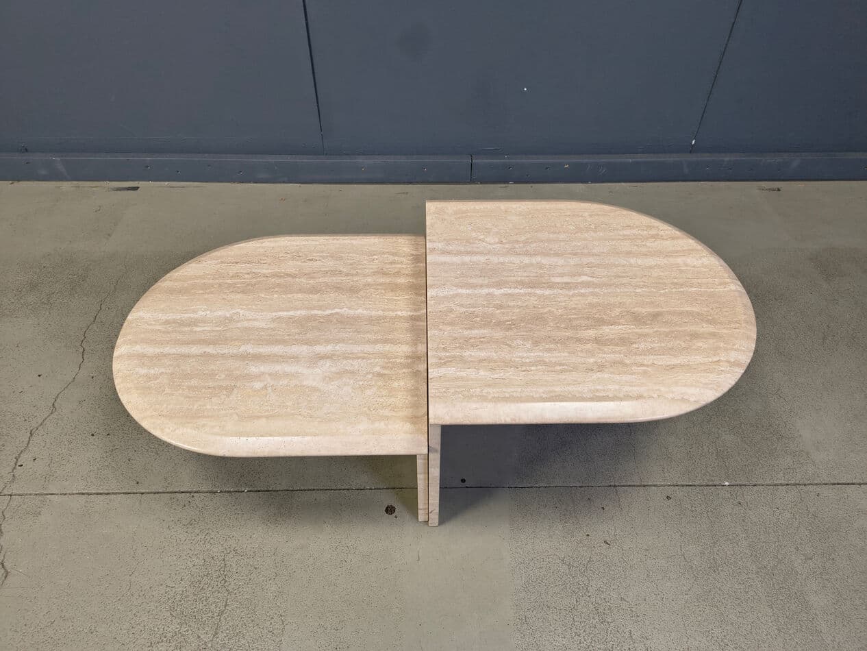 Pair of side tables, beige travertine, Italy, 1970s. - 275258