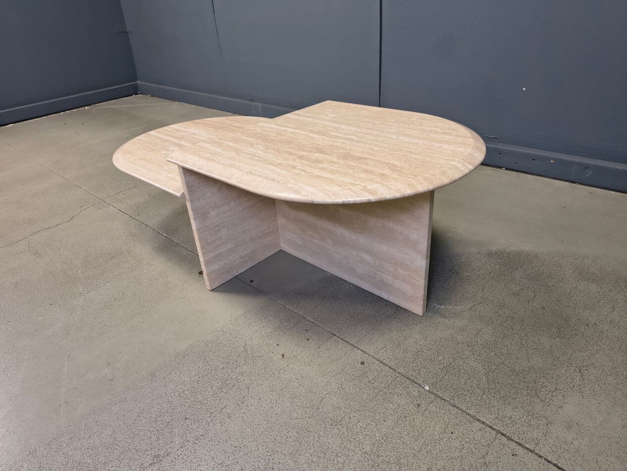Pair of side tables, beige travertine, Italy, 1970s. - 275259