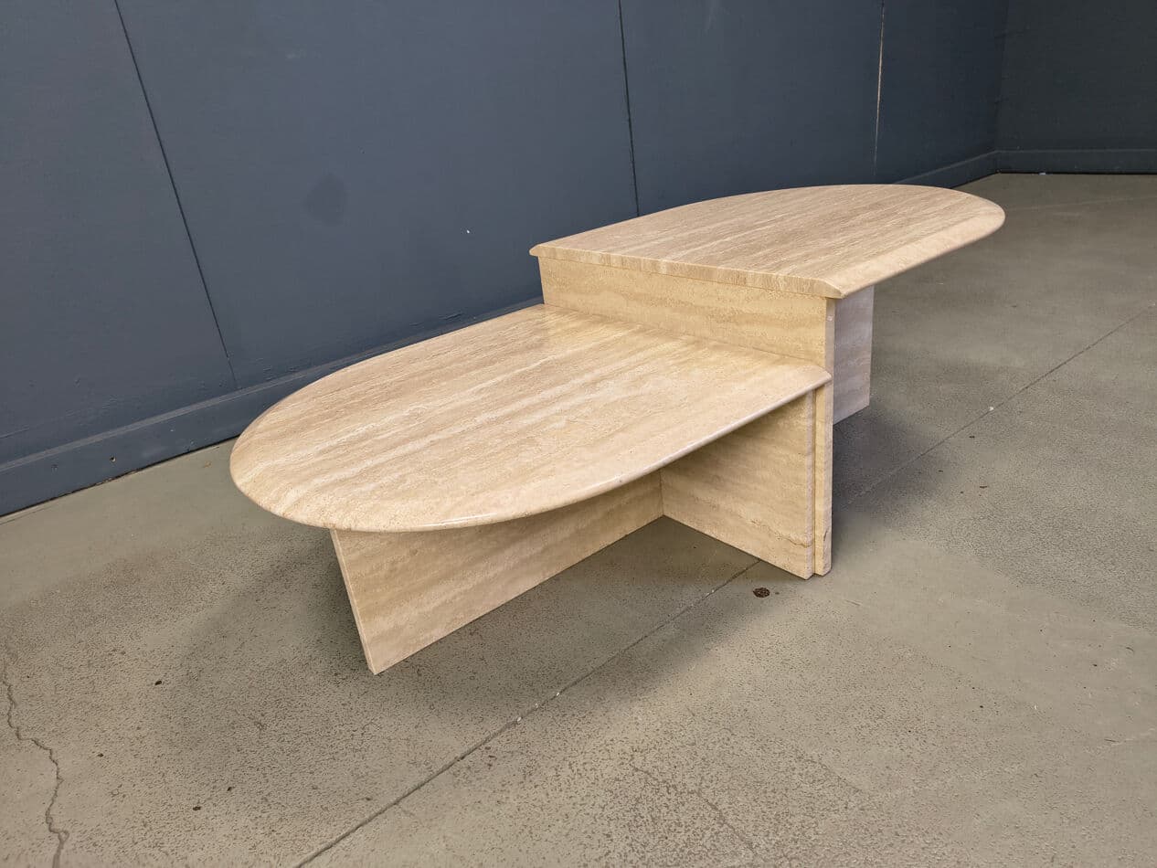Pair of side tables, beige travertine, Italy, 1970s. - 275256