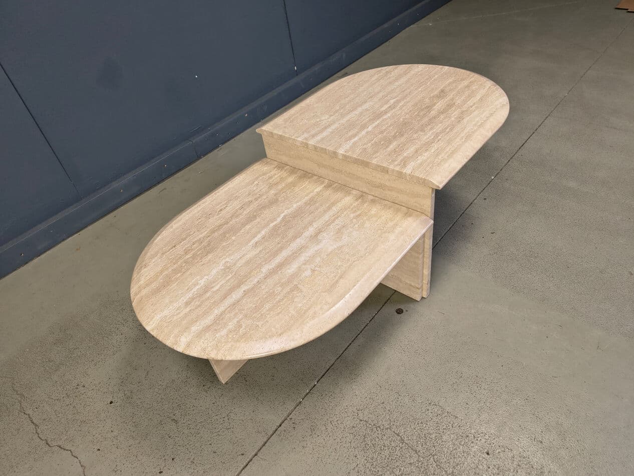 Pair of side tables, beige travertine, Italy, 1970s. - 275254