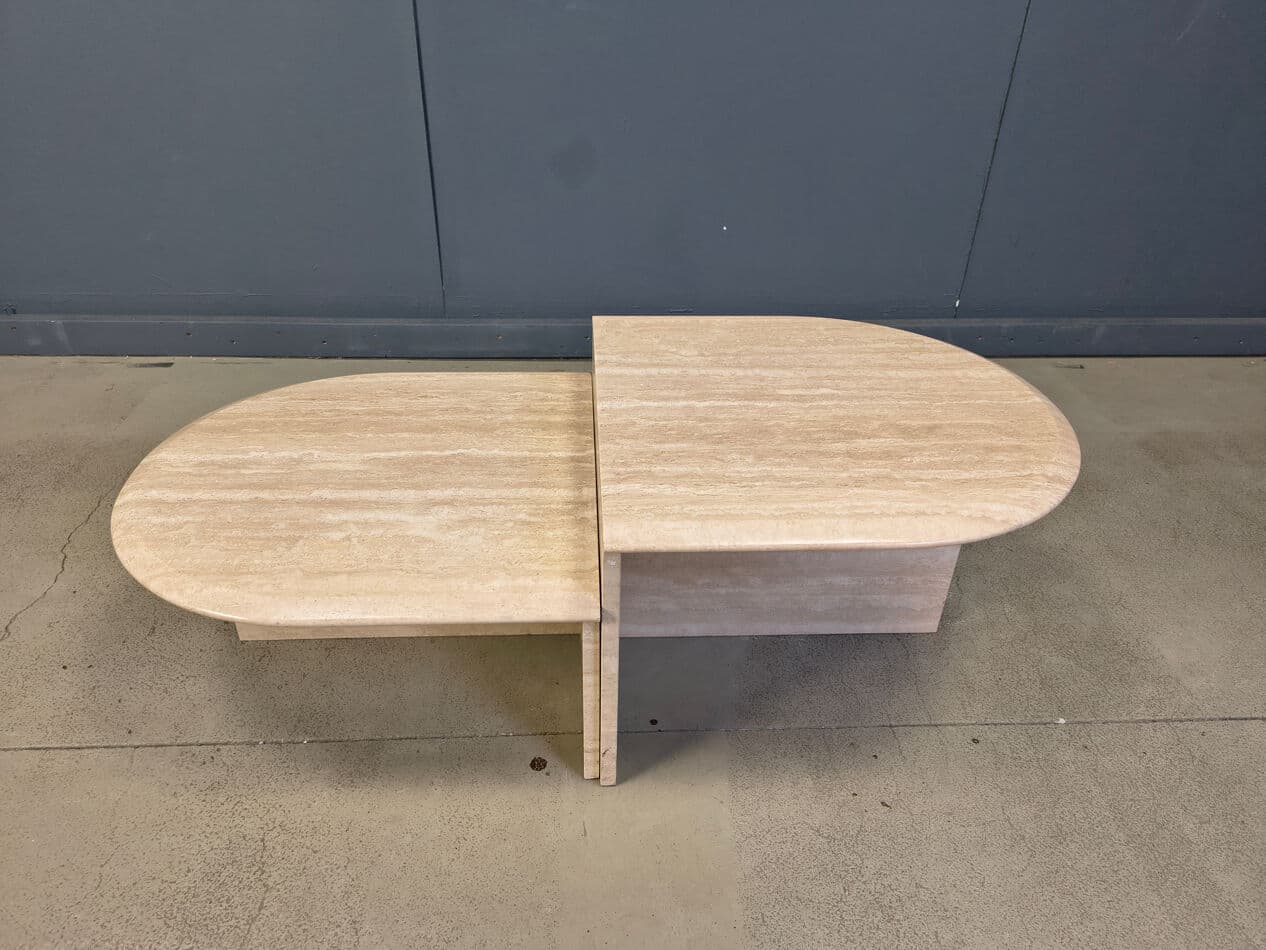 Pair of side tables, beige travertine, Italy, 1970s. - 275250