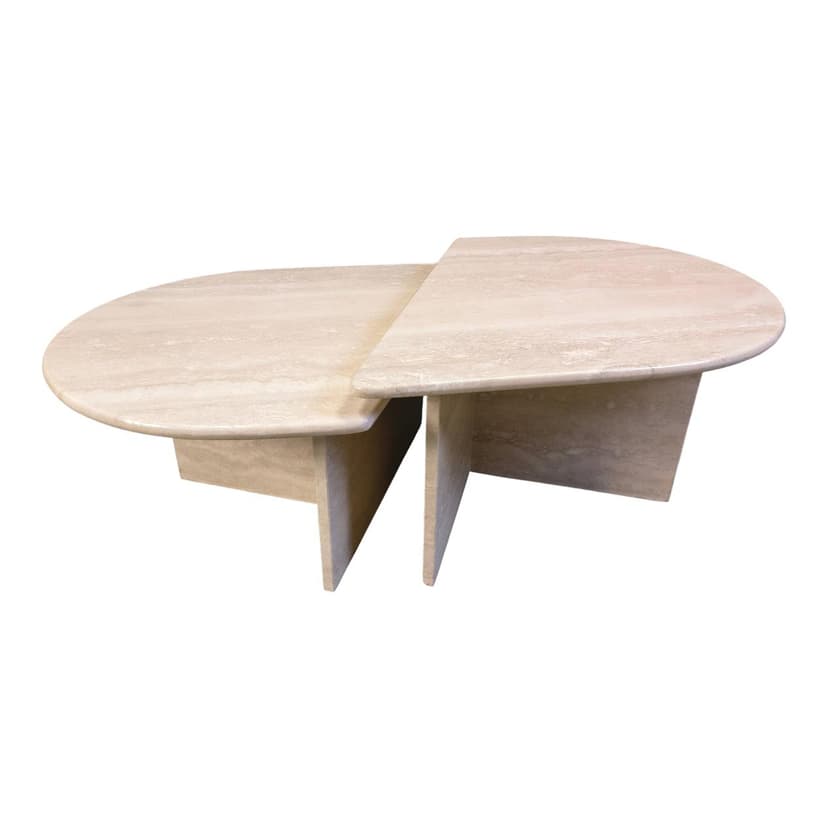 Pair of coffee tables, beige travertine, Italy, 1970s.
