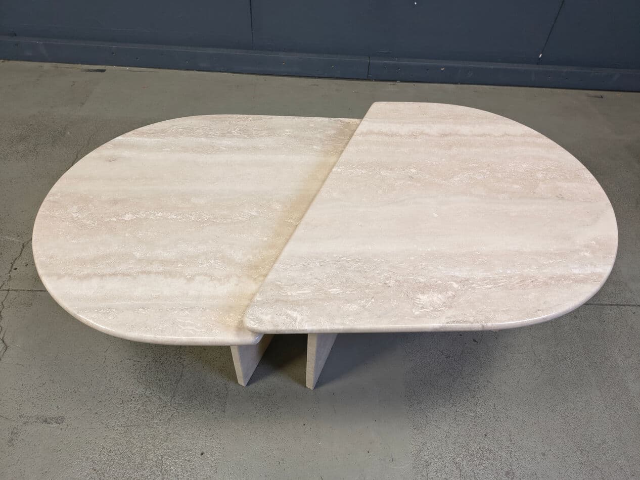 Pair of coffee tables, beige travertine, Italy, 1970s. - 275239