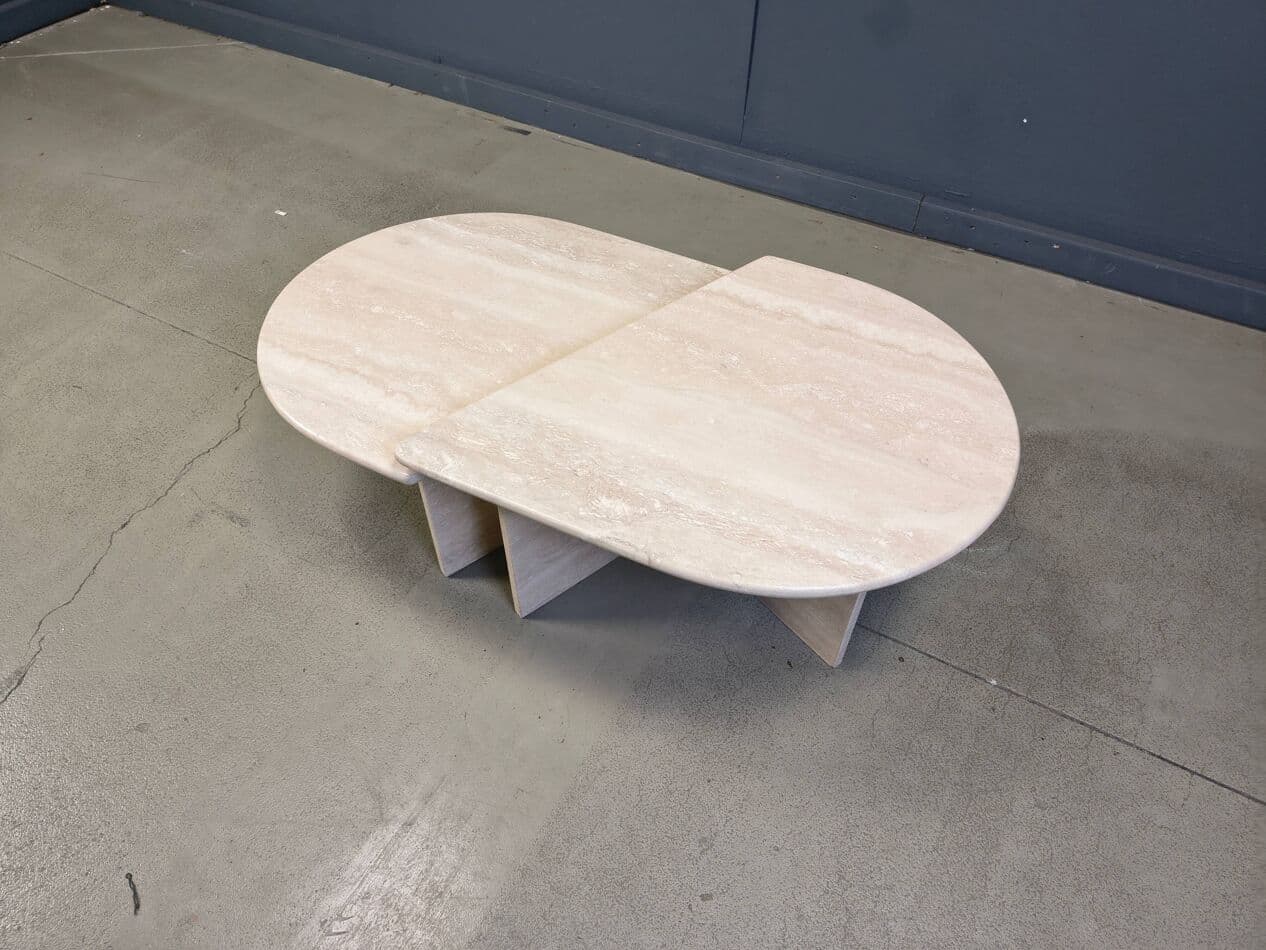 Pair of coffee tables, beige travertine, Italy, 1970s. - 275244
