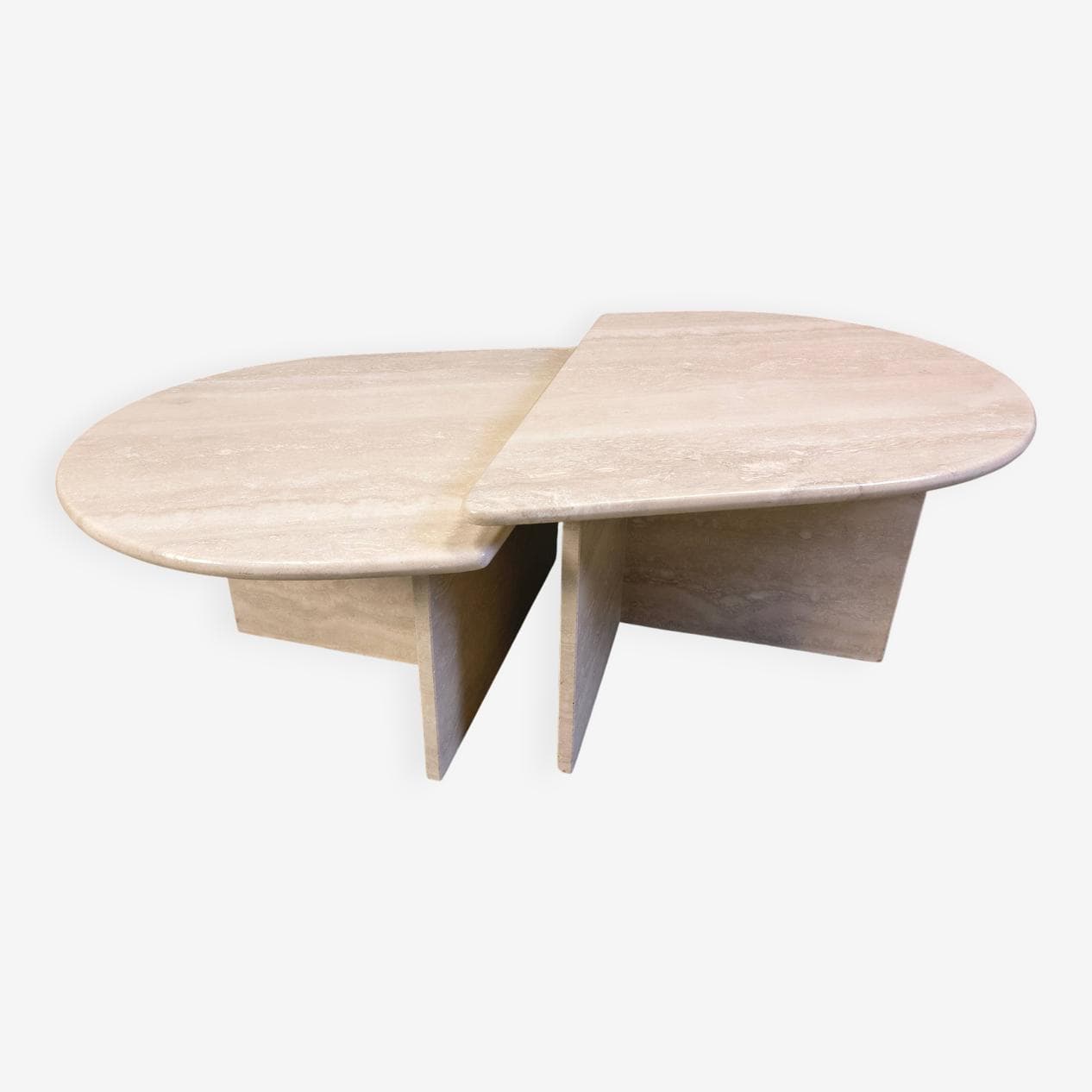 Pair of coffee tables, beige travertine, Italy, 1970s. - 275240
