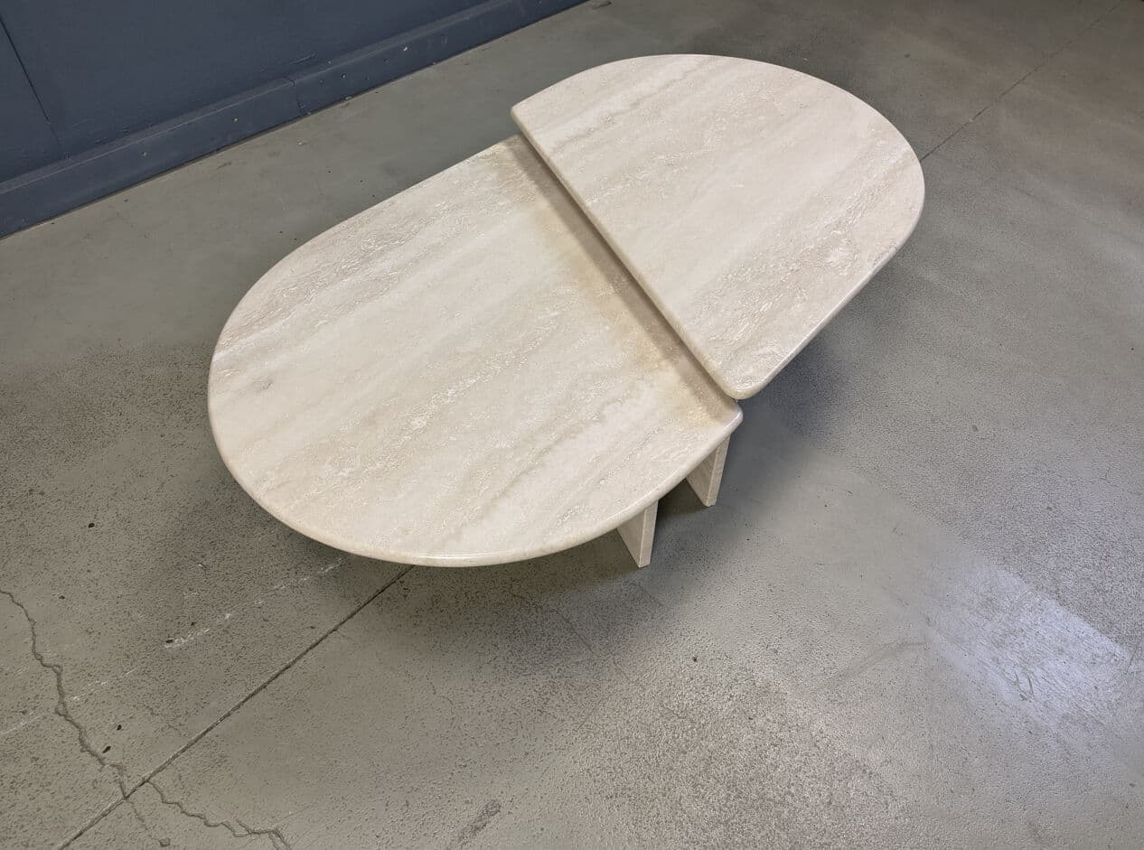 Pair of coffee tables, beige travertine, Italy, 1970s. - 275243