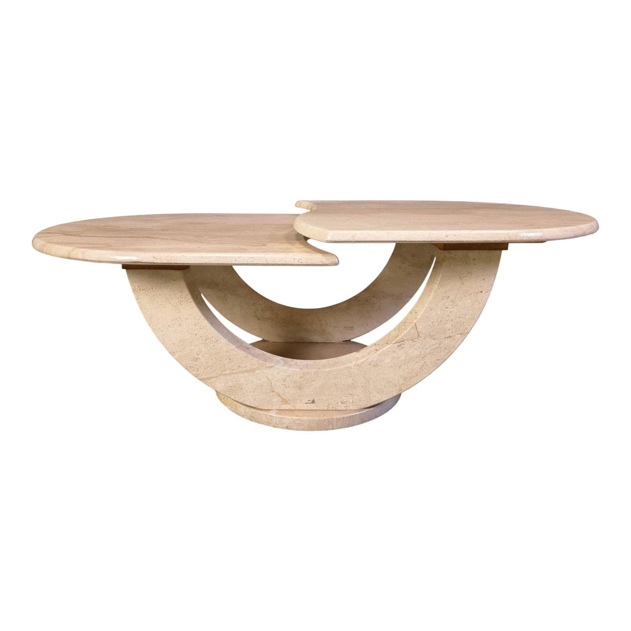 Two-tier coffee table, beige travertine, Italy, 1970s.