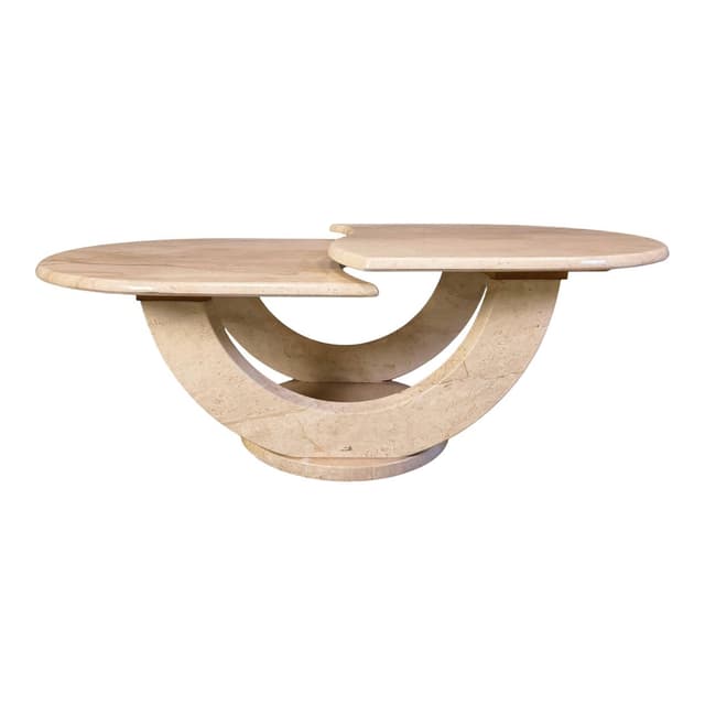 Two-tier coffee table, beige travertine, Italy, 1970s. - DIMENSION