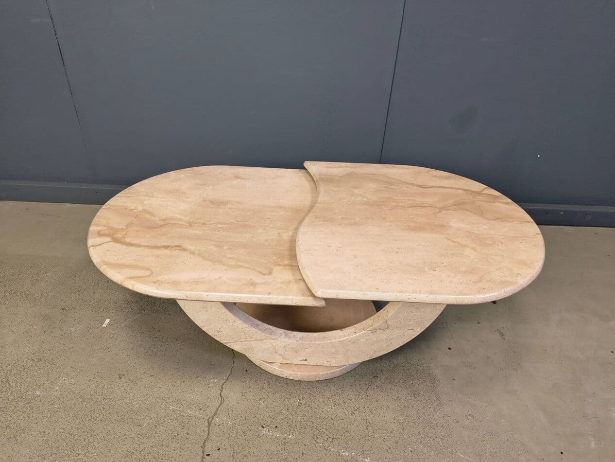 Two-tier coffee table, beige travertine, Italy, 1970s. - 275229