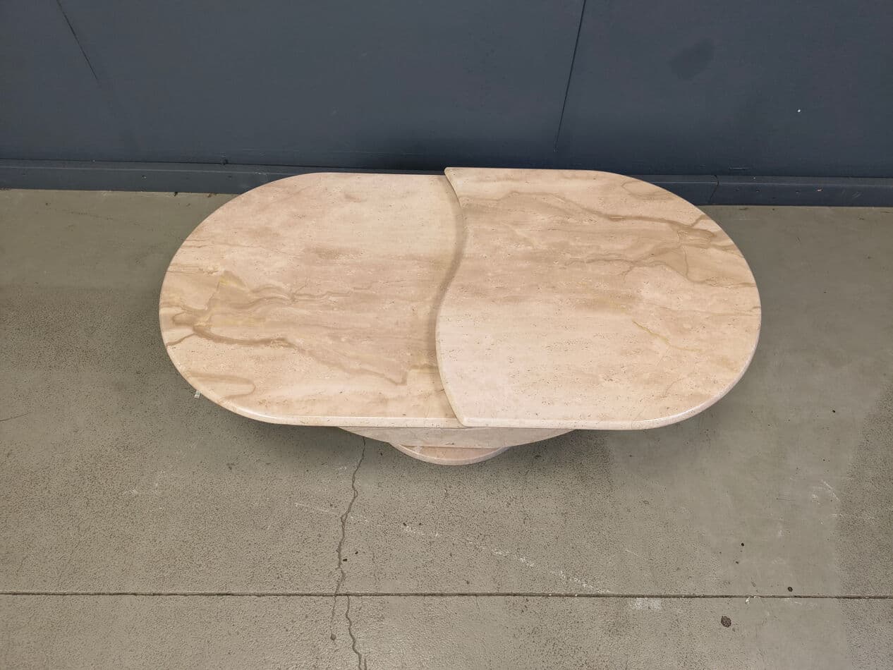 Two-tier coffee table, beige travertine, Italy, 1970s. - 275232