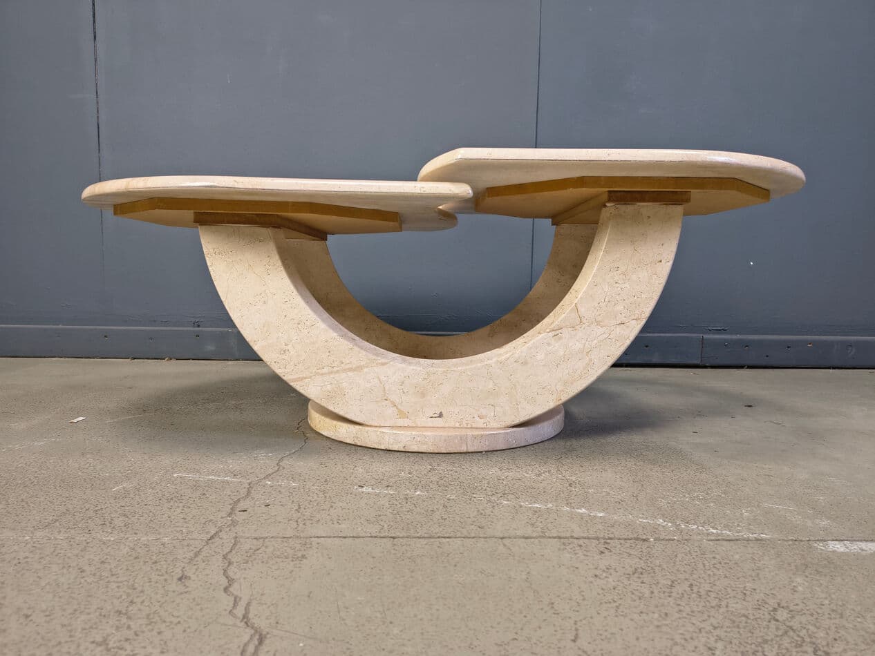 Two-tier coffee table, beige travertine, Italy, 1970s. - 275231