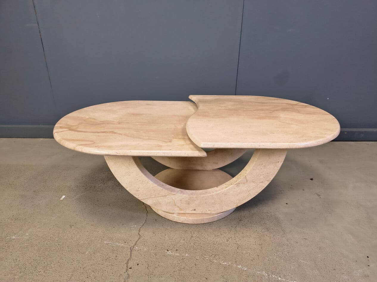 Two-tier coffee table, beige travertine, Italy, 1970s. - 275230