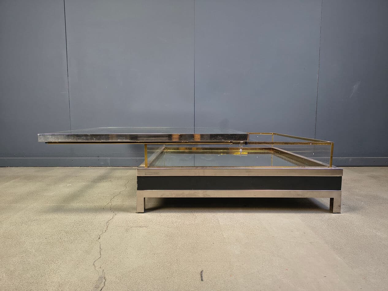 Coffee table, black, glass steel brass, France, 1970s. - 275217