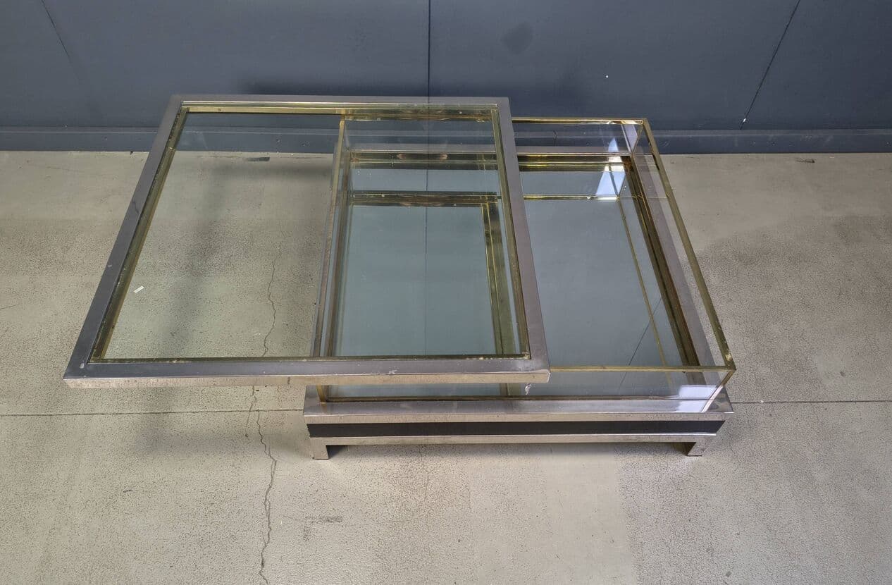 Coffee table, black, glass steel brass, France, 1970s. - 275214
