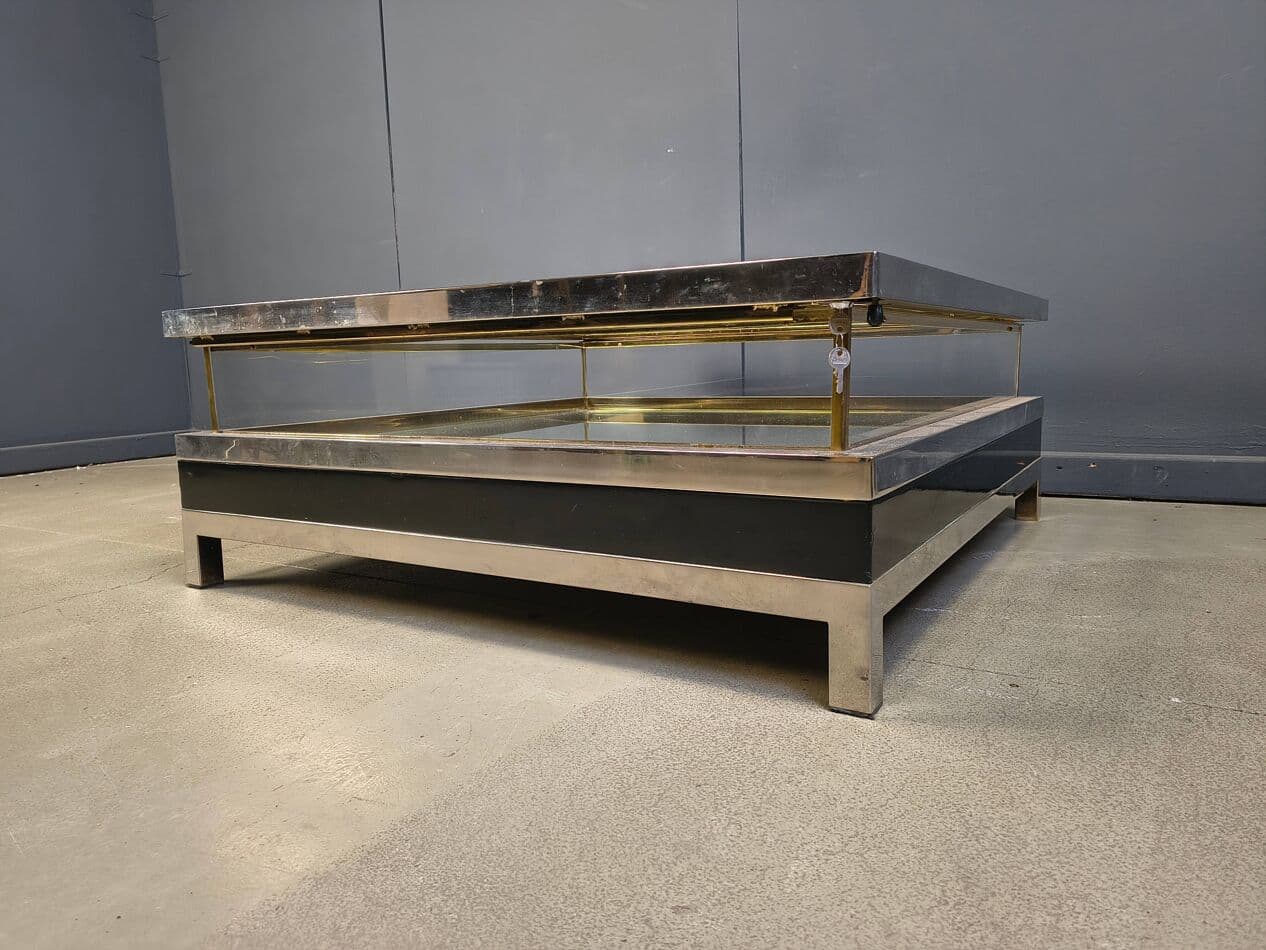 Coffee table, black, glass steel brass, France, 1970s. - 275226