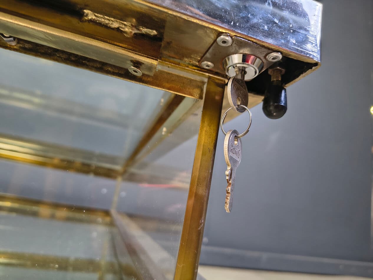 Coffee table, black, glass steel brass, France, 1970s. - 275227