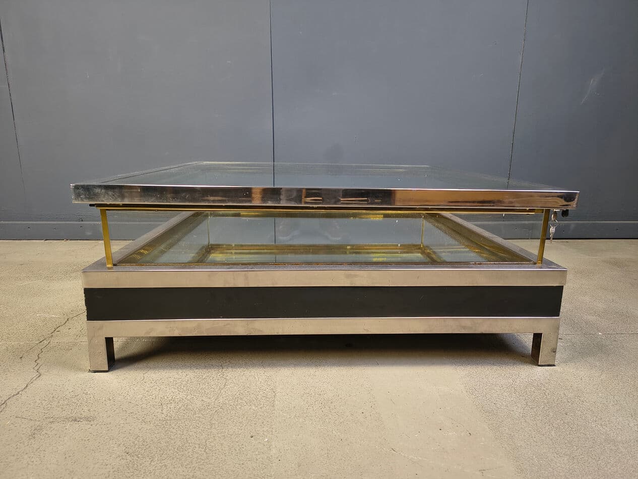 Coffee table, black, glass steel brass, France, 1970s. - 275221