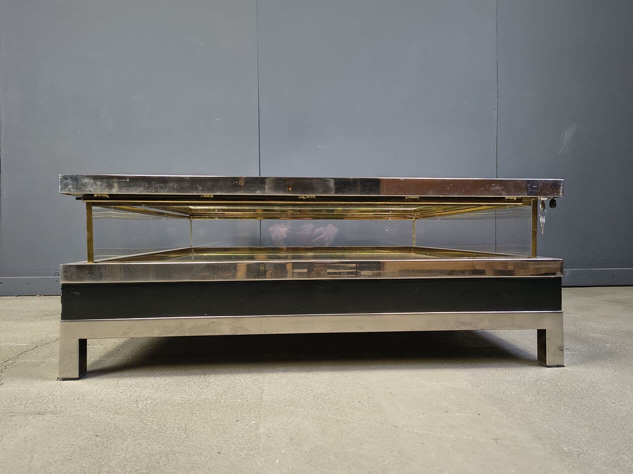 Coffee table, black, glass steel brass, France, 1970s. - 275223