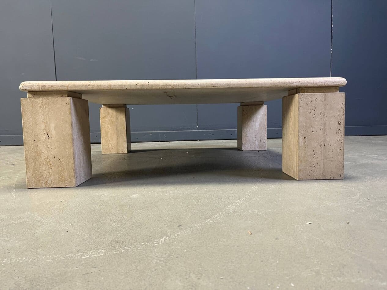 Square coffee table, beige travertine, Italy, 1970s. - 275112