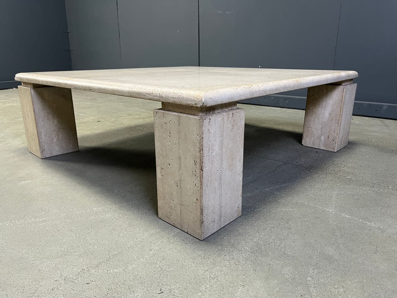 Square coffee table, beige travertine, Italy, 1970s. - 275108