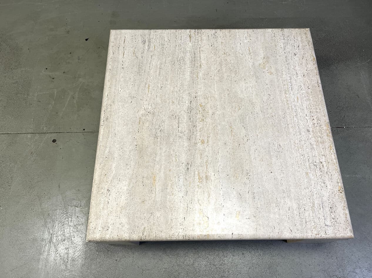Square coffee table, beige travertine, Italy, 1970s. - 275109
