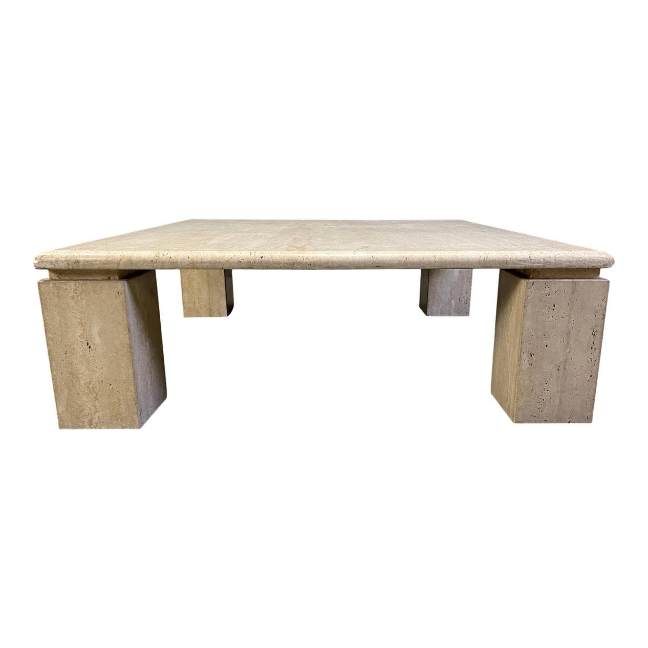 Square coffee table, beige travertine, Italy, 1970s.