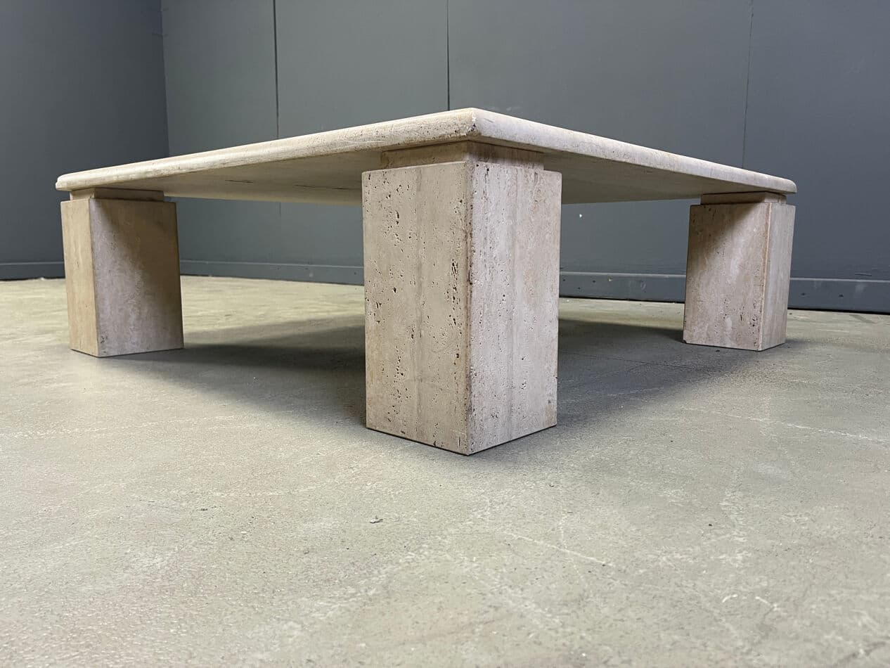 Square coffee table, beige travertine, Italy, 1970s. - 275107