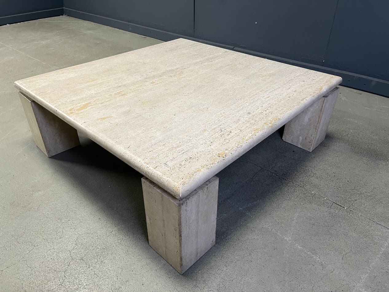 Square coffee table, beige travertine, Italy, 1970s. - 275110