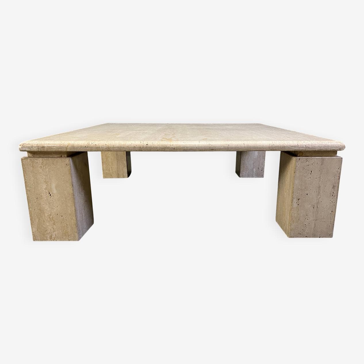 Square coffee table, beige travertine, Italy, 1970s. - 275106