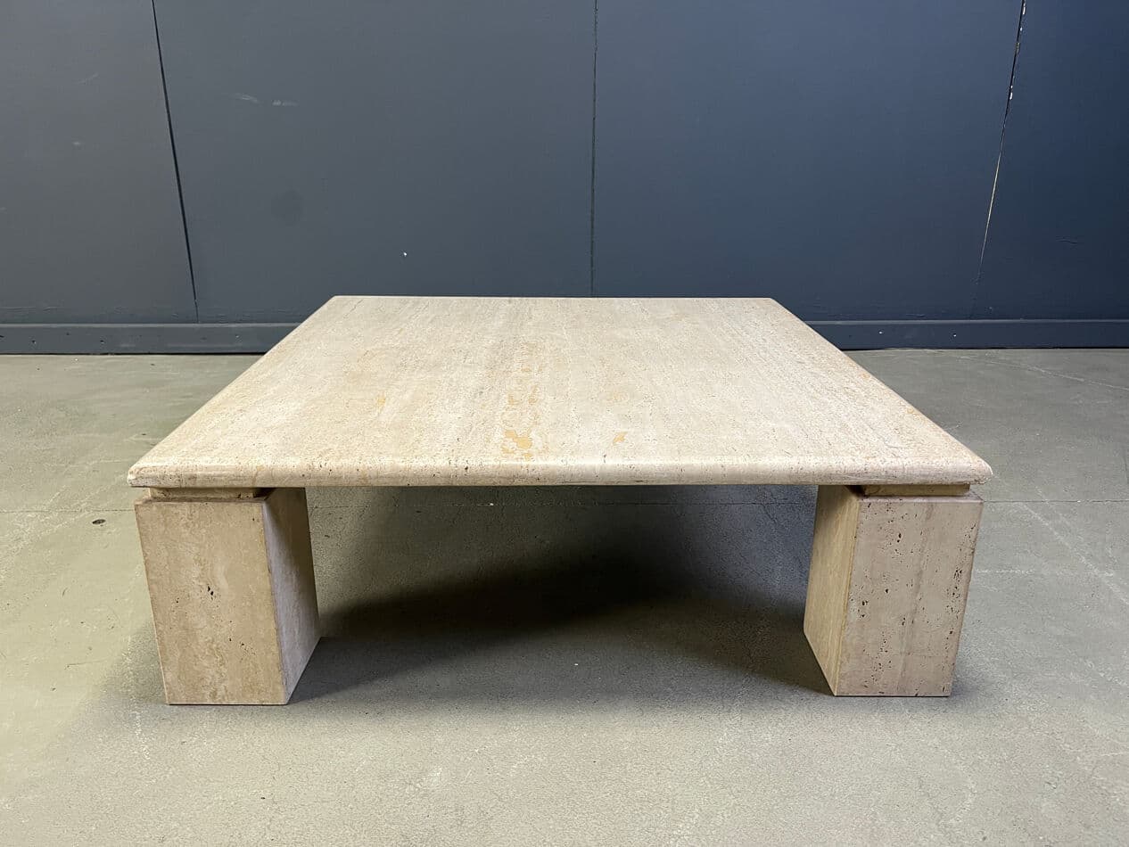 Square coffee table, beige travertine, Italy, 1970s. - 275113