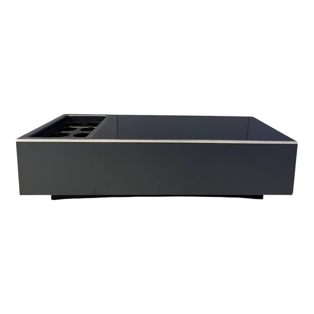 Coffee table, black glass, black wood, Roche Bobois, France, 1980s. - DIMENSION