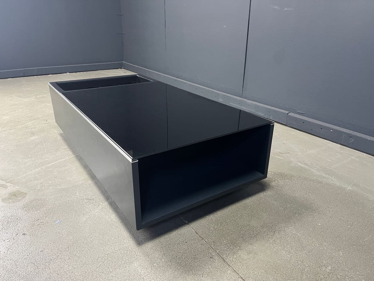 Coffee table, black glass, black wood, Roche Bobois, France, 1980s. - 275085