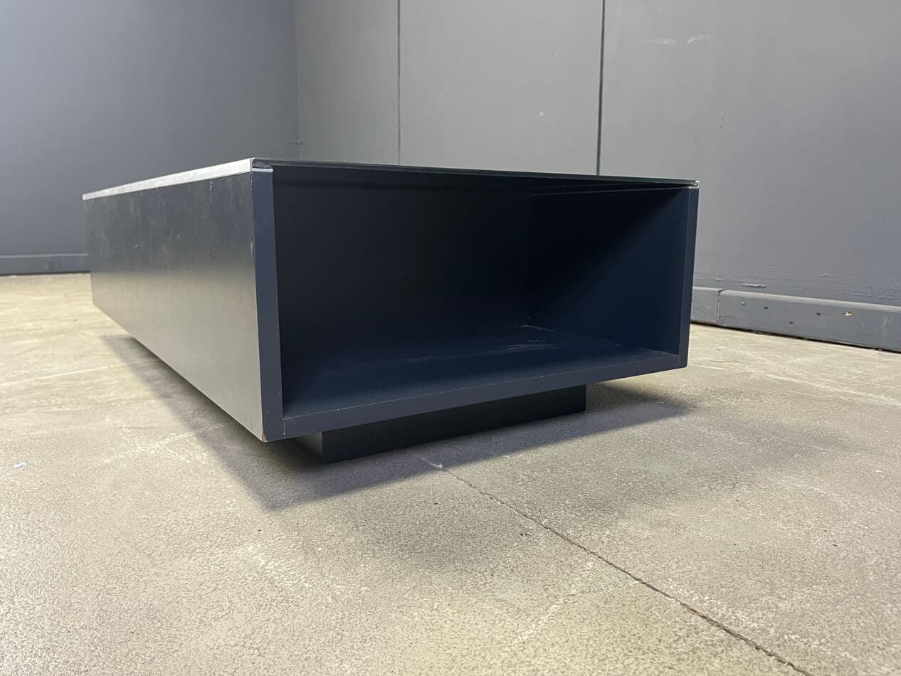 Coffee table, black glass, black wood, Roche Bobois, France, 1980s. - 275086