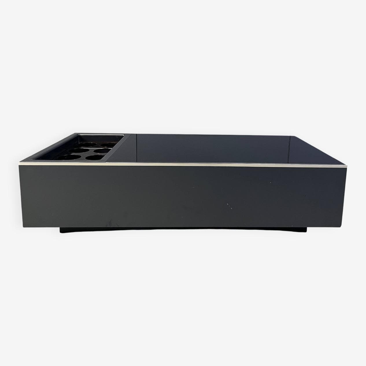 Coffee table, black glass, black wood, Roche Bobois, France, 1980s. - 275081