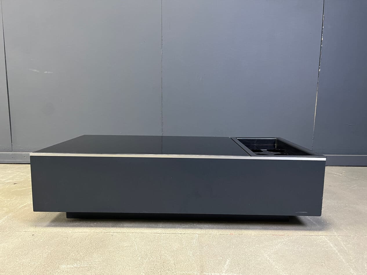 Coffee table, black glass, black wood, Roche Bobois, France, 1980s. - 275082