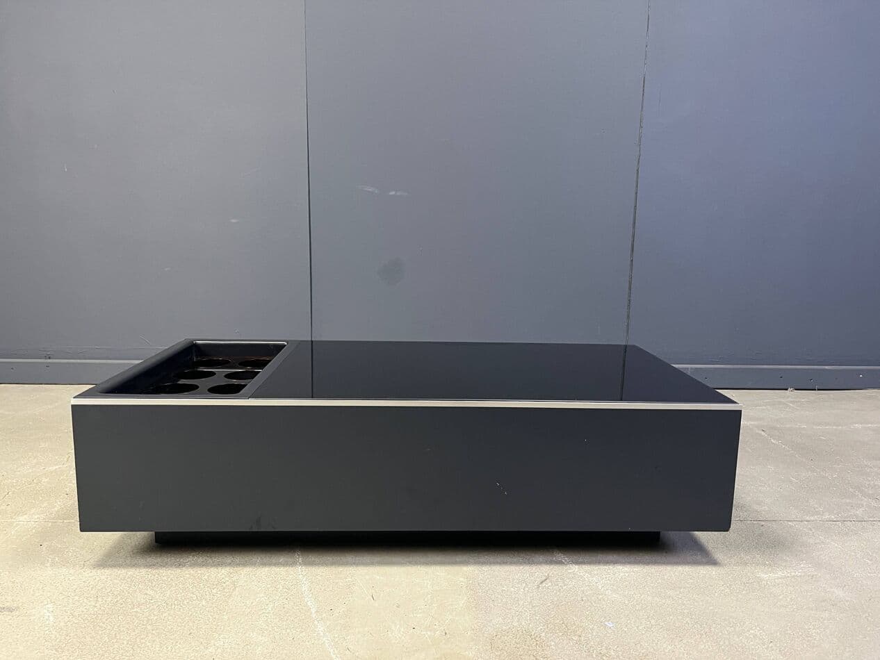 Coffee table, black glass, black wood, Roche Bobois, France, 1980s. - 275089