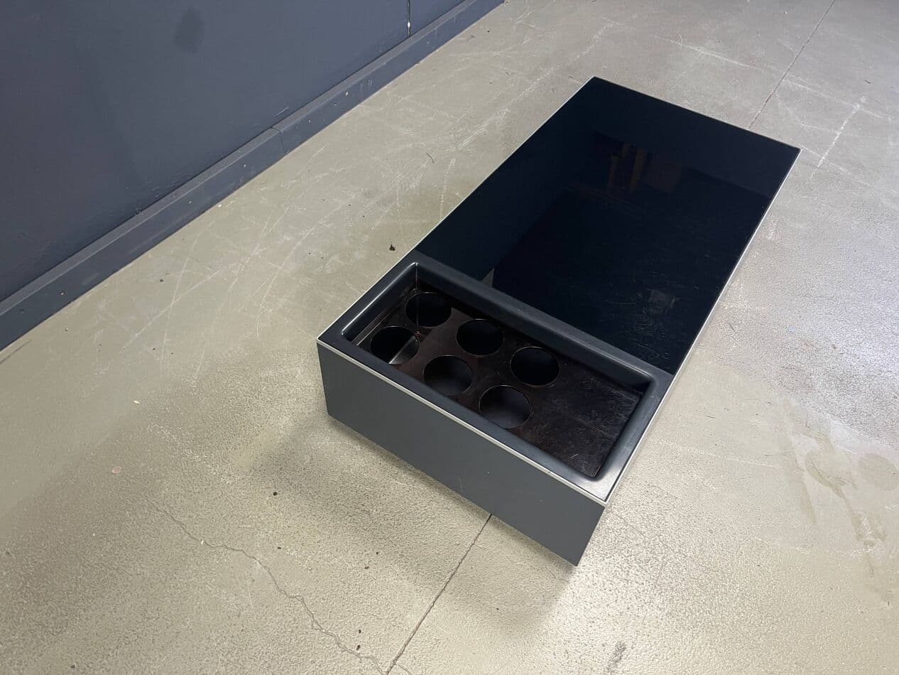 Coffee table, black glass, black wood, Roche Bobois, France, 1980s. - 275080
