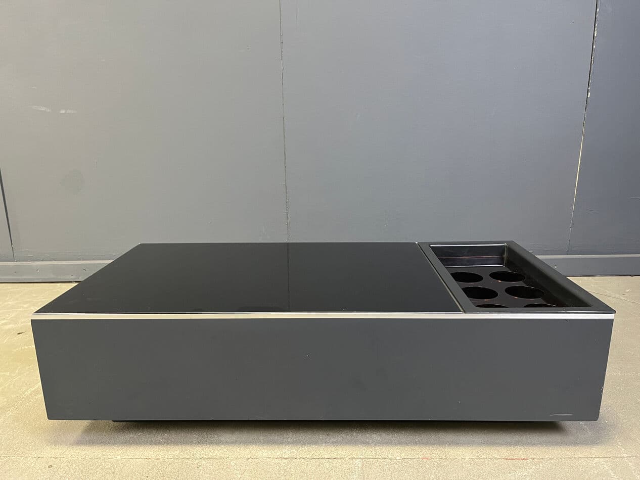 Coffee table, black glass, black wood, Roche Bobois, France, 1980s. - 275084