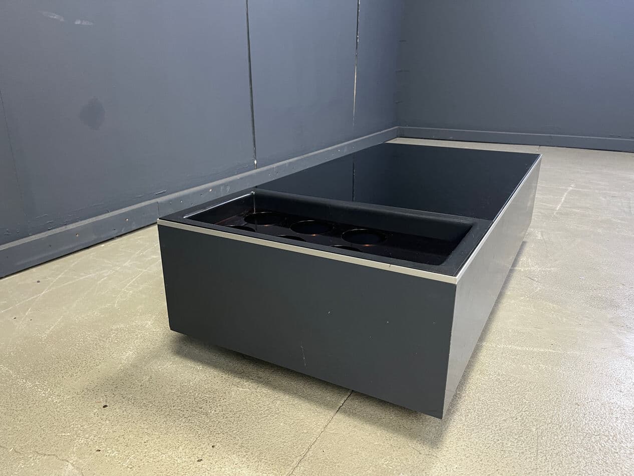 Coffee table, black glass, black wood, Roche Bobois, France, 1980s. - 275083